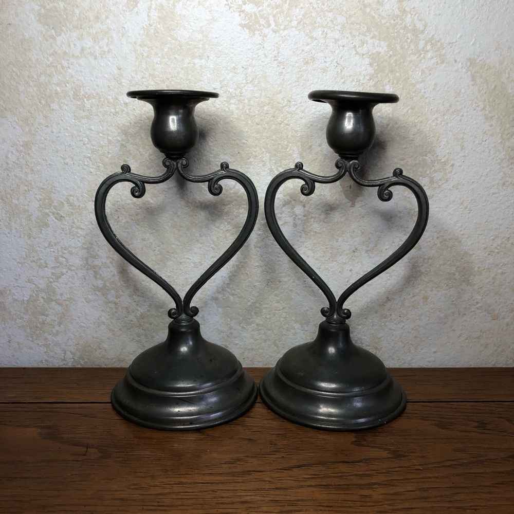 Genuine pewter heart shape candle holders